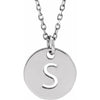 S Initial Disc Adjustable Personalized Necklace in Solid 14K White Gold 