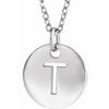 T Initial Disc Adjustable Personalized Necklace in Solid 14K White Gold 