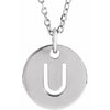 U Initial Disc Adjustable Personalized Necklace in Solid 14K White Gold 