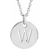 W Initial Disc Adjustable Personalized Necklace in Solid 14K White Gold 