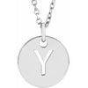 Y Initial Disc Adjustable Personalized Necklace in Solid 14K White Gold 