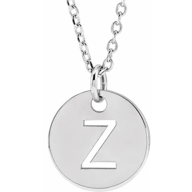 Z Initial Disc Adjustable Personalized Necklace in Solid 14K White Gold 