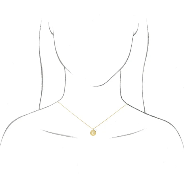 Initial Disc Necklace in 14K Yellow Gold on Model Rendering