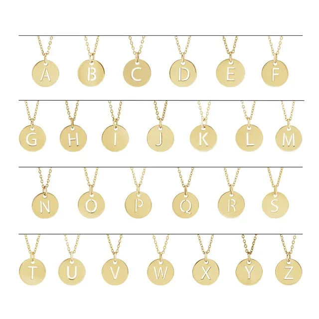 Initial Disc Necklaces Initials A-Z in 14K Yellow Gold 
