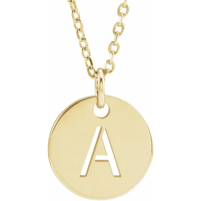 A Initial Disc Adjustable Personalized Necklace in Solid 14K Yellow Gold 
