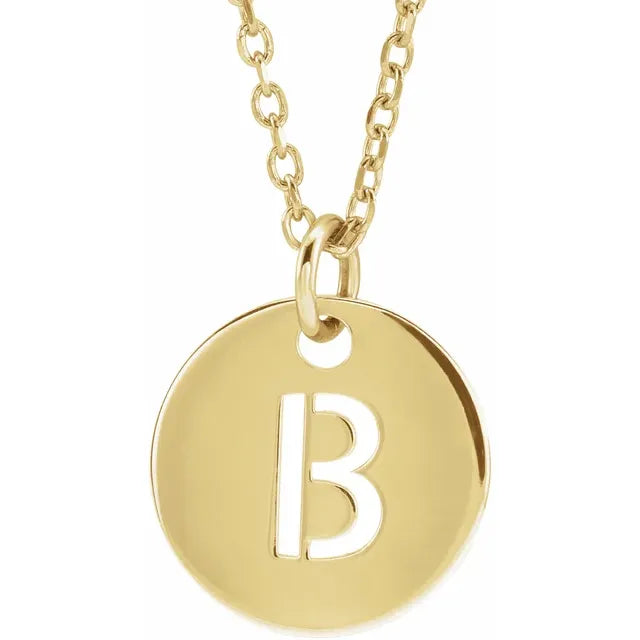 B Initial Disc Adjustable Personalized Necklace in Solid 14K Yellow Gold 