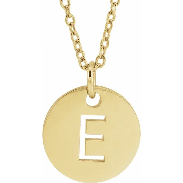 E Initial Disc Adjustable Personalized Necklace in Solid 14K Yellow Gold 