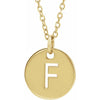 F Initial Disc Adjustable Personalized Necklace in Solid 14K Yellow Gold 