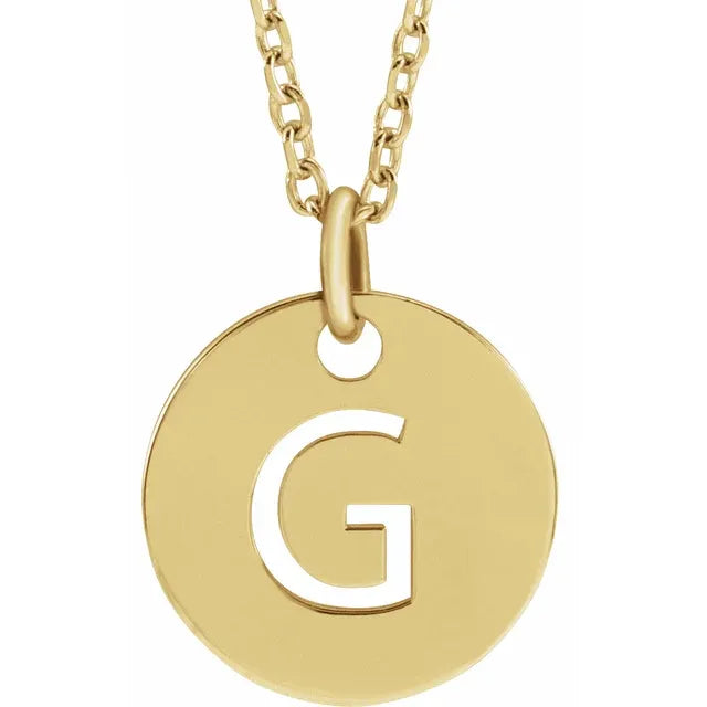 G Initial Disc Adjustable Personalized Necklace in Solid 14K Yellow Gold 