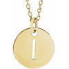 I Initial Disc Adjustable Personalized Necklace in Solid 14K Yellow Gold 