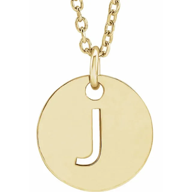 J Initial Disc Adjustable Personalized Necklace in Solid 14K Yellow Gold 