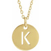 K Initial Disc Adjustable Personalized Necklace in Solid 14K Yellow Gold 