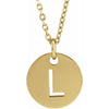 L Initial Disc Adjustable Personalized Necklace in Solid 14K Yellow Gold 