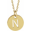 N Initial Disc Adjustable Personalized Necklace in Solid 14K Yellow Gold 