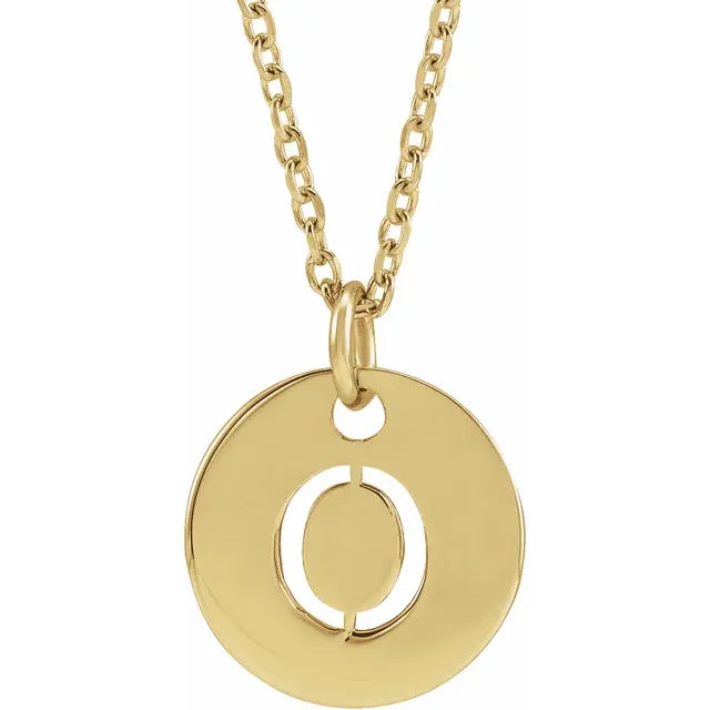 O Initial Disc Adjustable Personalized Necklace in Solid 14K Yellow Gold 