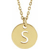 S Initial Disc Adjustable Personalized Necklace in Solid 14K Yellow Gold 