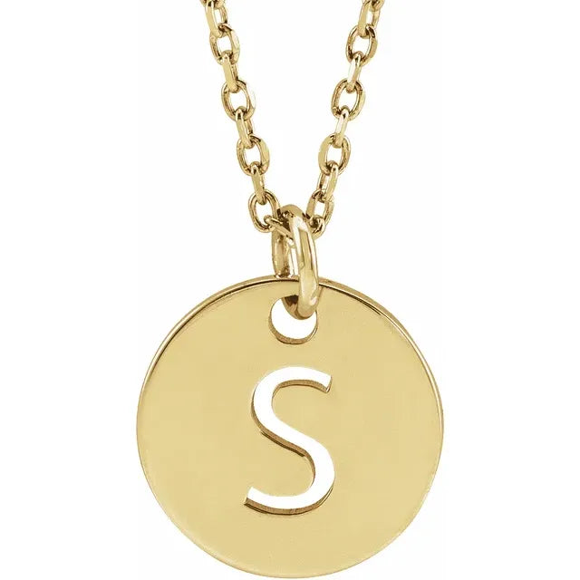 S Initial Disc Adjustable Personalized Necklace in Solid 14K Yellow Gold 