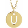 U Initial Disc Adjustable Personalized Necklace in Solid 14K Yellow Gold 