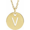 V Initial Disc Adjustable Personalized Necklace in Solid 14K Yellow Gold 