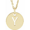 Y Initial Disc Adjustable Personalized Necklace in Solid 14K Yellow Gold 