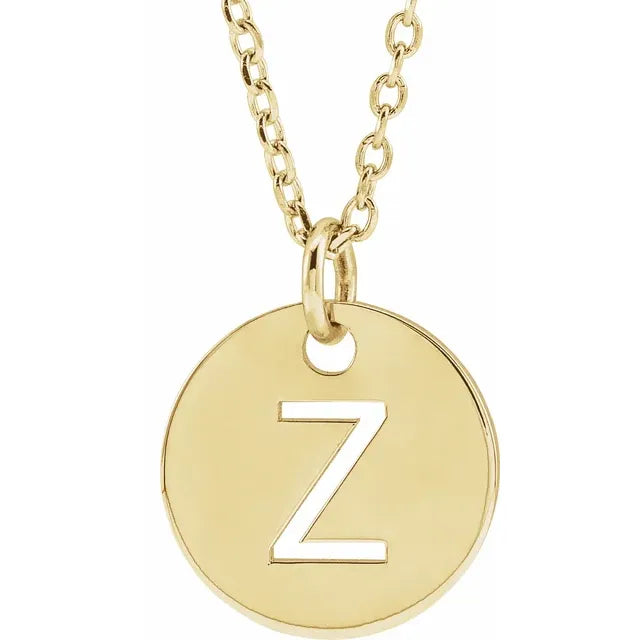 Z Initial Disc Adjustable Personalized Necklace in Solid 14K Yellow Gold 