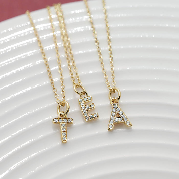 Our Petite Initial Natural Diamond Adjustable Necklaces in Solid 14K Yellow Gold