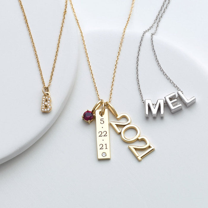 Personalized Jewelry and Charms Featuring our Petite Initial Natural Diamond Adjustable Necklace in Solid 14K Yellow Gold
