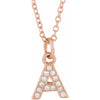 Petite Natural Diamond Initial Pendant Adjustable Necklace Initial A in 14K Rose Gold