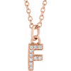Petite Natural Diamond Initial Pendant Adjustable Necklace Initial F in 14K Rose Gold