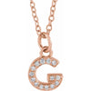 Petite Natural Diamond Initial Pendant Adjustable Necklace Initial G in 14K Rose Gold