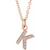 Petite Natural Diamond Initial Pendant Adjustable Necklace Initial K in 14K Rose Gold