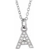 Petite Natural Diamond Initial Pendant Adjustable Necklace Initial A in 14K White Gold
