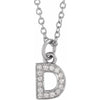 Petite Natural Diamond Initial Pendant Adjustable Necklace Initial D in 14K White Gold