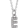 Petite Natural Diamond Initial Pendant Adjustable Necklace Initial E in 14K White Gold