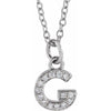 Petite Natural Diamond Initial Pendant Adjustable Necklace Initial G in 14K White Gold
