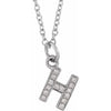 Petite Natural Diamond Initial Pendant Adjustable Necklace Initial H in 14K White Gold