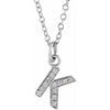 Petite Natural Diamond Initial Pendant Adjustable Necklace Initial K in 14K White Gold