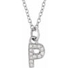 Petite Natural Diamond Initial Pendant Adjustable Necklace Initial P in 14K White Gold