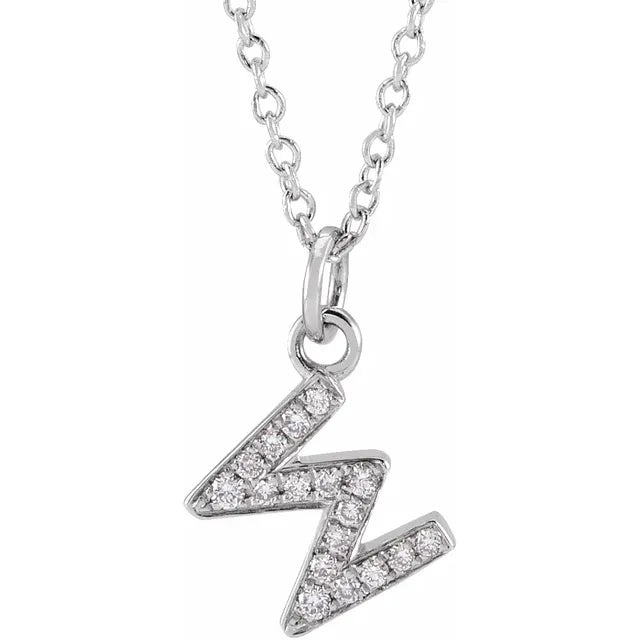 Petite Natural Diamond Initial Pendant Adjustable Necklace Initial W in 14K White Gold