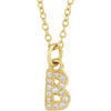 Petite Natural Diamond Initial Pendant Adjustable Necklace Initial B in 14K Yellow Gold