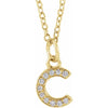 Petite Natural Diamond Initial Pendant Adjustable Necklace Initial C in 14K Yellow Gold