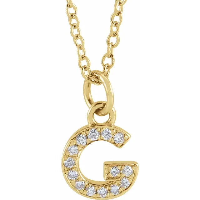 Petite Natural Diamond Initial Pendant Adjustable Necklace Initial G in 14K Yellow Gold
