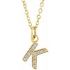 Petite Natural Diamond Initial Pendant Adjustable Necklace Initial K in 14K Yellow Gold
