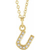 Petite Natural Diamond Initial Pendant Adjustable Necklace Initial U in 14K Yellow Gold