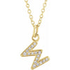 Petite Natural Diamond Initial Pendant Adjustable Necklace Initial W in 14K Yellow Gold