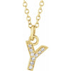 Petite Natural Diamond Initial Pendant Adjustable Necklace Initial Y in 14K Yellow Gold