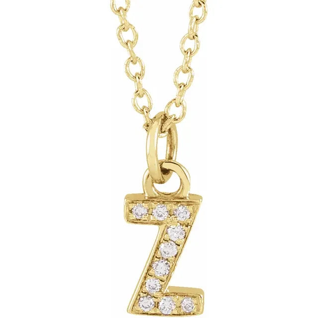 Petite Natural Diamond Initial Pendant Adjustable Necklace Initial Z in 14K Yellow Gold