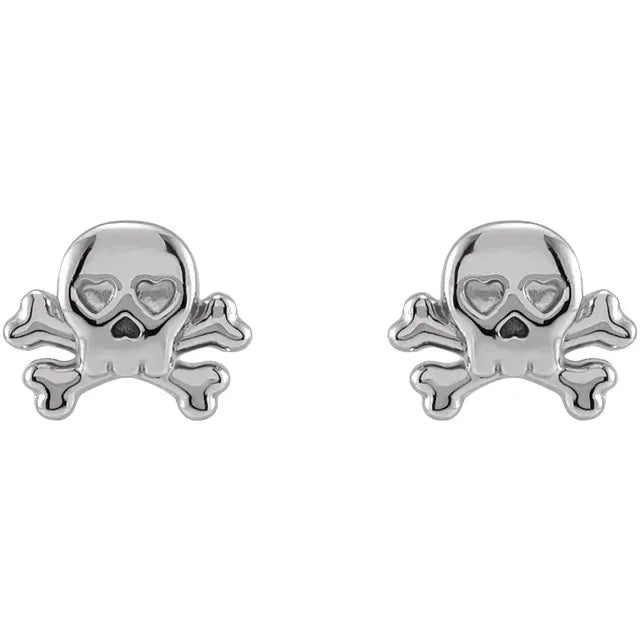 Petite Skull & Crossbones Stud Earrings in 14K White Gold