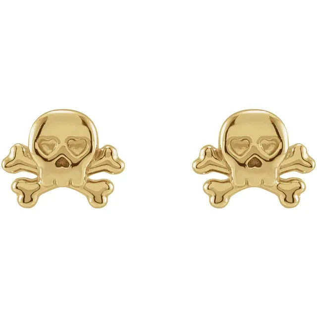 Petite Skull & Crossbones Stud Earrings in 14K Yellow Gold