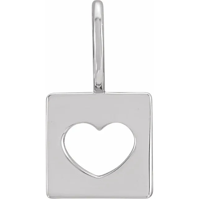 Pierced Heart Charm Pendant Solid 14K White Gold, Platinum or Sterling Silver 